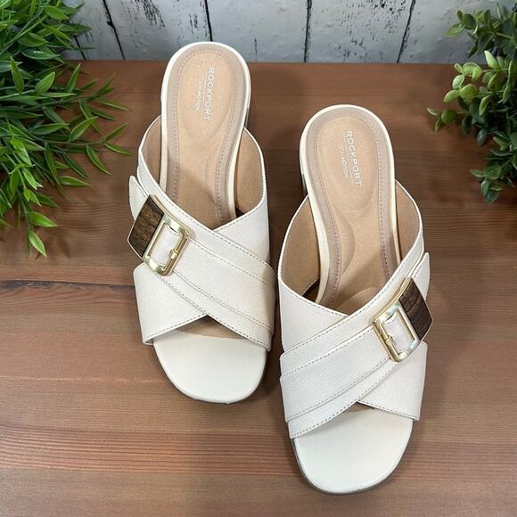 NWOT Rockport Alaina Buckle Total Motion Leather Slide Sandals Size 6.5 - Picture 2 of 11